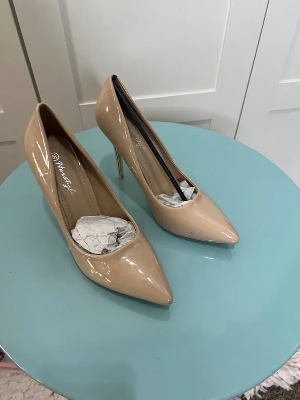Nude Patent Pointed-Toe Stiletto Pumps